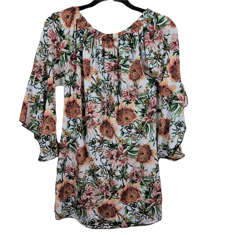 Win Win On/Off Shoulder Tie Sleeves Tunic Top